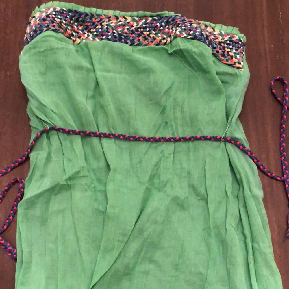 Green strapless dress with rainbow detailing